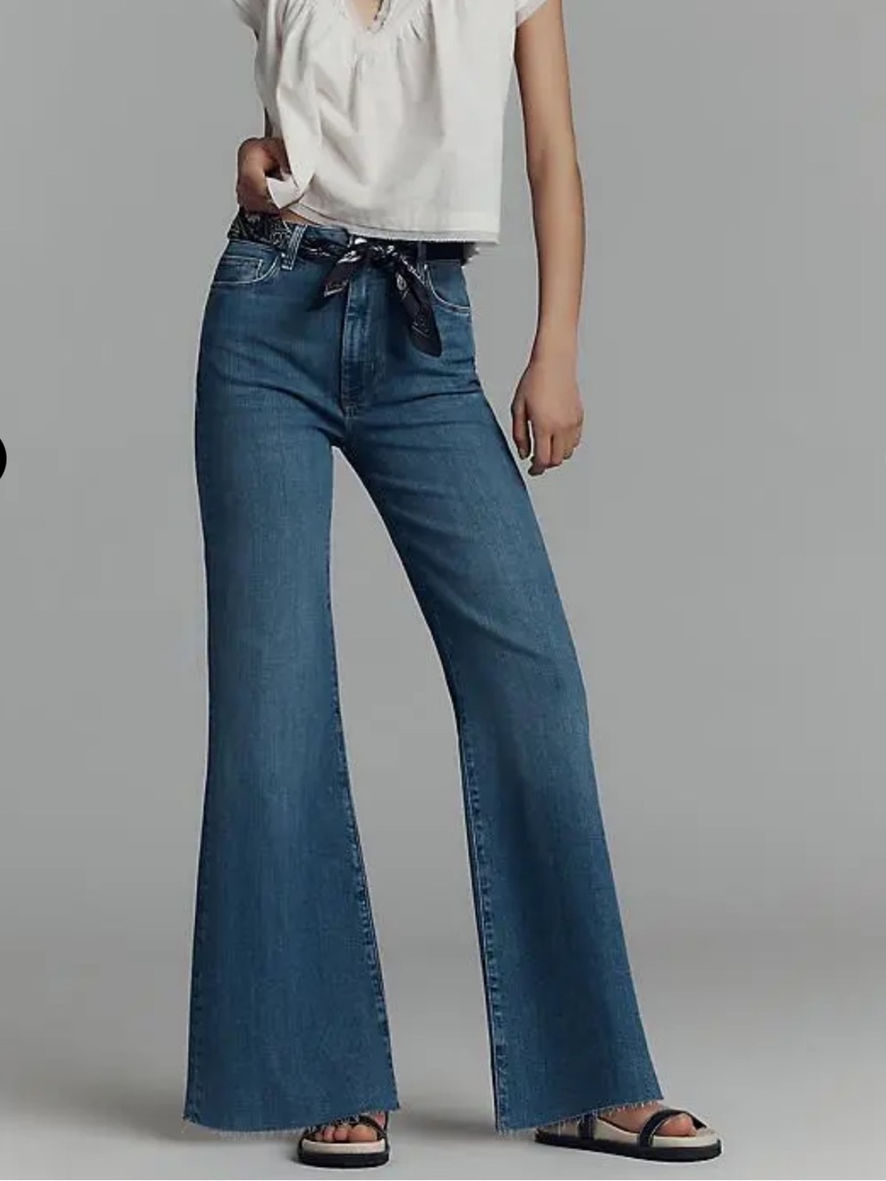 Pilcro Robbie Wide-Leg High-Rise Flare Jeans in Blue Denim